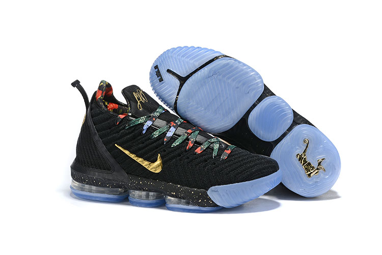 New Nike LeBron 16 Black Gold Gamma Blue Shoes